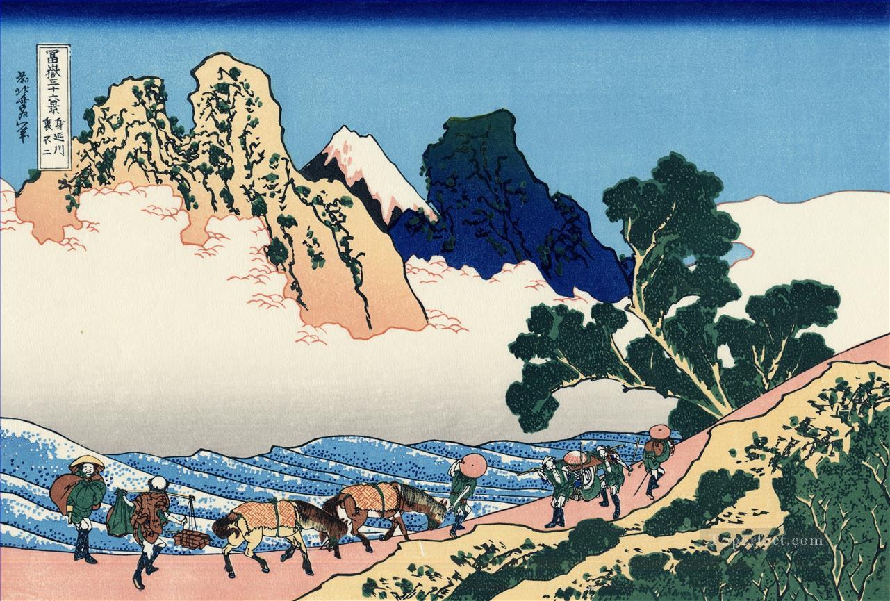 身延川からの背富士 葛飾北斎浮世絵油絵